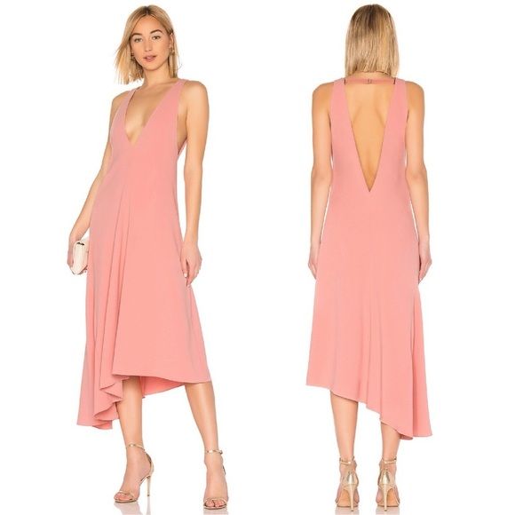 Tibi V Draped Midi Dress Size 0 Pink Haze Crepe Jumper Asymmetric Guest Designer - Picture 7 of 16